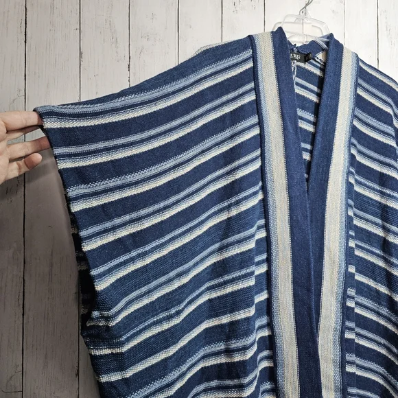 Ralph Lauren LRL Black Label Blue Striped Cotton Fringed Cardigan Size S/M. - Picture 9 of 15